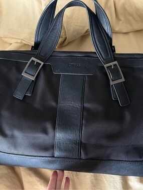 GUESS Black Unisex Weekender Bag/Briefcase Tote with Leather Accents